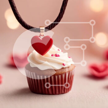 Intra Συλλεκτικό Ξύλινο Παζλ Plywood  4mm - Κρεμαστό κολιέ Cupcake με κόκκινες καρδιές Σε Ξύλινο Κουτί - Διαστάσεις Puzzle: 10x10 cm – 25 κομμάτια - Image 1