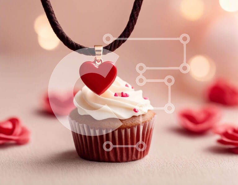 Intra Συλλεκτικό Ξύλινο Παζλ Plywood  4mm – Κρεμαστό κολιέ Cupcake με κόκκινες καρδιές Σε Ξύλινο Κουτί – Διαστάσεις Puzzle: 10×10 cm – 25 κομμάτια