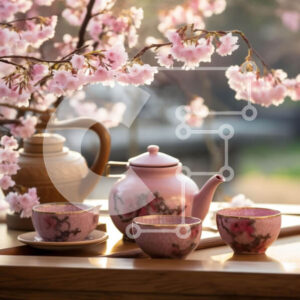 Intra Συλλεκτικό Ξύλινο Παζλ Plywood  4mm - Ροζ τσαγιέρα με φλιτζάνια και πιατάκια σε ένα ξύλινο τραπέζι Σε Ξύλινο Κουτί - Διαστάσεις: 10x10 cm – 25 κομμάτια