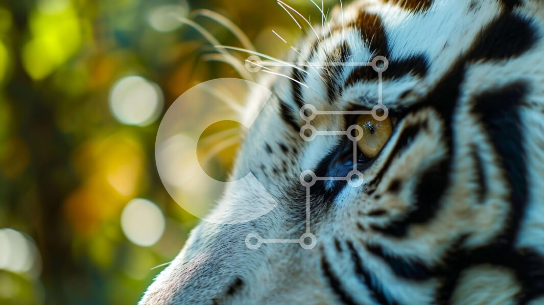 Intra Συλλεκτικό Ξύλινο Παζλ Plywood  4mm - Κοντινή όψη του προσώπου λευκής τίγρης ενηλίκων Σε Ξύλινο Κουτί - Διαστάσεις: 10x10 cm – 25 κομμάτια