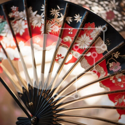 Intra Συλλεκτικό Ξύλινο Παζλ Plywood  4mm - Περίπλοκη μαύρη, κόκκινη και λευκή βεντάλια με φλοράλ σχέδια Σε Ξύλινο Κουτί - Διαστάσεις Puzzle: 10x10 cm – 25 κομμάτια - Image 1