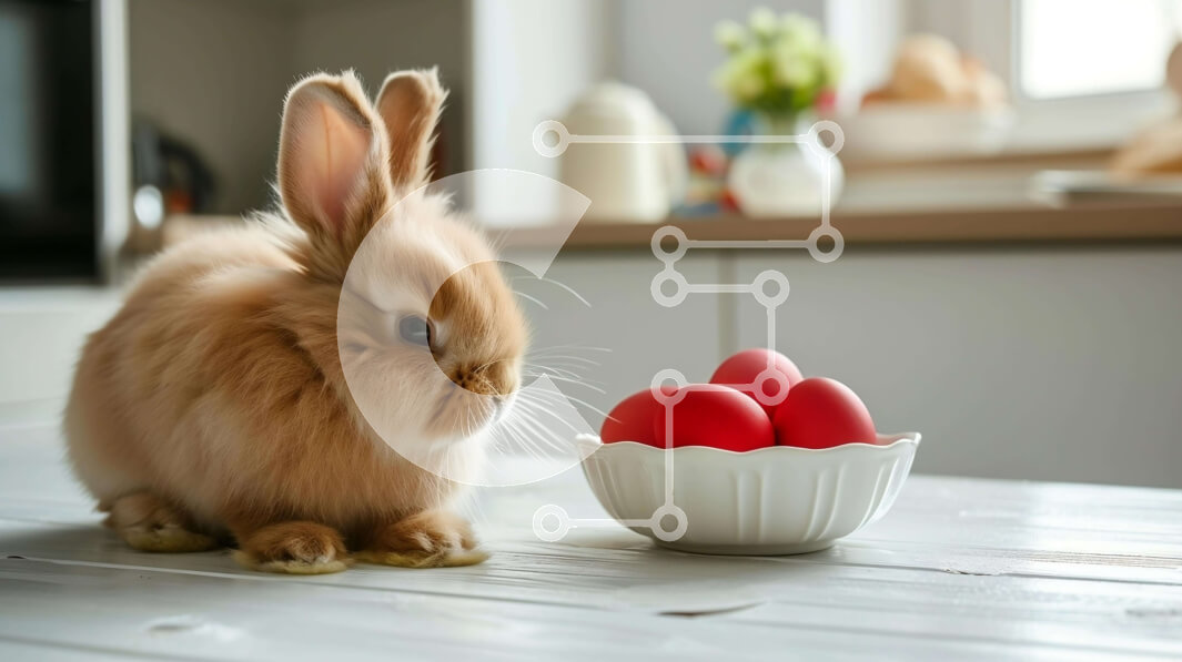 Intra Συλλεκτικό Ξύλινο Παζλ Plywood  4mm - Πασχαλινό λαγουδάκι με κόκκινα αυγά στο τραπέζι της κουζίνας Σε Ξύλινο Κουτί - Διαστάσεις: 10x10 cm – 25 κομμάτια