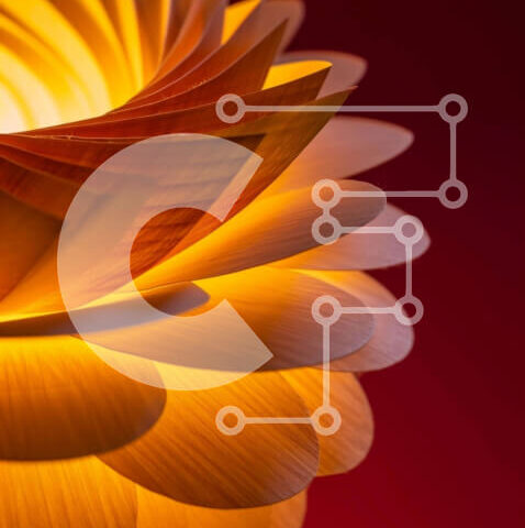 Intra Συλλεκτικό Ξύλινο Παζλ Plywood  4mm - Κοντινό πλάνο της πορτοκαλί λάμπας σε σχήμα λουλουδιού στο δωμάτιο Σε Ξύλινο Κουτί - Διαστάσεις Puzzle: 10x10 cm – 25 κομμάτια - Image 1