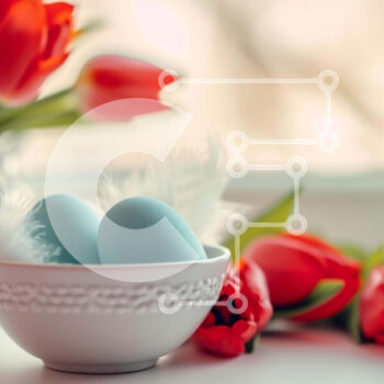 Intra Συλλεκτικό Ξύλινο Παζλ Plywood  4mm - Στολισμός τραπεζιού με θέμα το Πάσχα με μπλε αυγά και κόκκινες τουλίπες Σε Ξύλινο Κουτί - Διαστάσεις Puzzle: 10x10 cm – 25 κομμάτια - Image 1