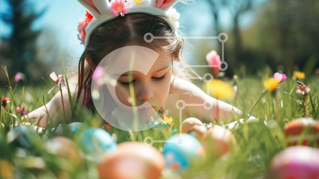 Intra Συλλεκτικό Ξύλινο Παζλ Plywood  4mm - Νεαρό κορίτσι με τα αυτιά λαγουδάκι και τα πασχαλινά αυγά την άνοιξη ή το καλοκαίρι Σε Ξύλινο Κουτί - Διαστάσεις Puzzle: 10x10 cm – 25 κομμάτια