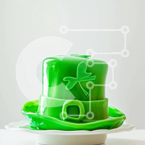 Intra Συλλεκτικό Ξύλινο Παζλ Plywood  4mm - Πράσινο κέικ με καπέλο ιρλανδικού καλλικάτζαρου για την ημέρα του Αγίου Πατρικίου Σε Ξύλινο Κουτί - Διαστάσεις: 10x10 cm – 25 κομμάτια - Image 1