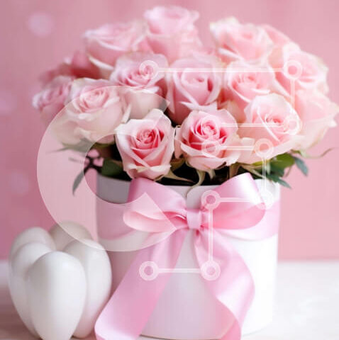 Intra Συλλεκτικό Ξύλινο Παζλ Plywood  4mm - Λευκό βάζο με ροζ τριαντάφυλλα και ειδώλια σε σχήμα καρδιάς Σε Ξύλινο Κουτί - Διαστάσεις Puzzle: 10x10 cm – 25 κομμάτια - Image 1