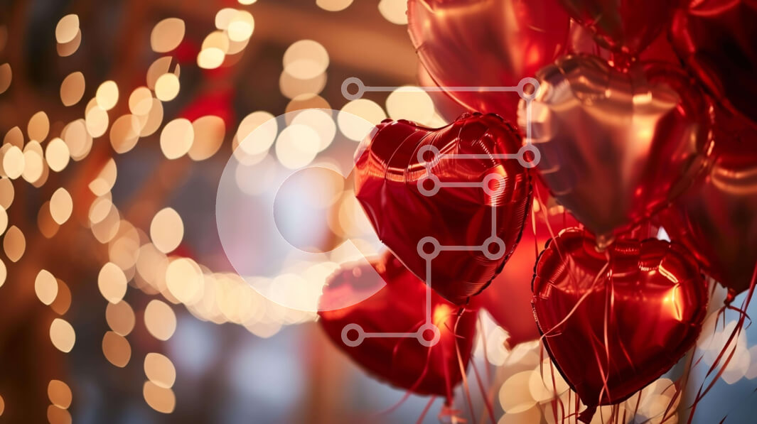 Intra Συλλεκτικό Ξύλινο Παζλ Plywood  4mm - Κόκκινα μπαλόνια σε σχήμα καρδιάς που επιπλέουν στον αέρα με φώτα Σε Ξύλινο Κουτί - Διαστάσεις Puzzle: 10x10 cm – 25 κομμάτια