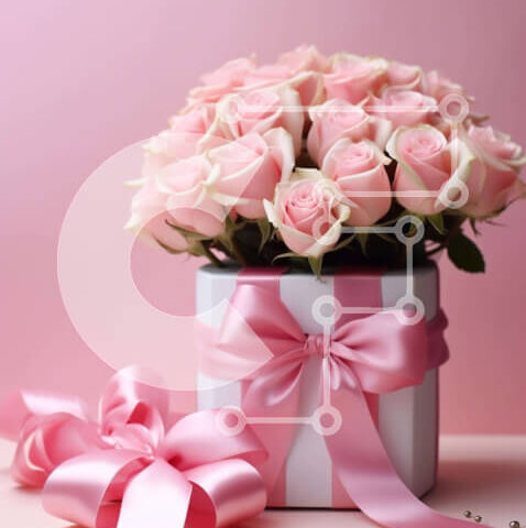 Intra Συλλεκτικό Ξύλινο Παζλ Plywood 4mm - Ροζ τριαντάφυλλα σε λευκό βάζο με κορδέλες και φιόγκους Σε Ξύλινο Κουτί - Διαστάσεις Puzzle: 10x10 cm – 25 κομμάτια - Image 1