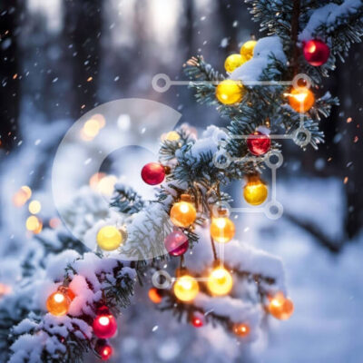 Intra Συλλεκτικό Ξύλινο Παζλ Plywood 4mm - Χιονισμένο κλαδί δέντρου με χριστουγεννιάτικα φώτα Σε Ξύλινο Κουτί - Διαστάσεις: 10x10 cm – 25 κομμάτια - Image 1