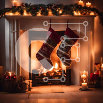 Intra Συλλεκτικό Ξύλινο Παζλ Plywood  4mm - Χριστουγεννιάτικες γιορτινές κάλτσες που κρέμονται από μανδύα τζακιού Σε Ξύλινο Κουτί - Διαστάσεις: 10x10 cm – 25 κομμάτια - Image 1