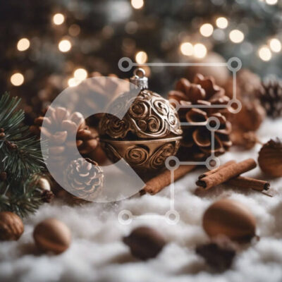 Intra Συλλεκτικό Ξύλινο Παζλ Plywood 4mm - Χριστουγεννιάτικη διακόσμηση με στολίδι, κουκουνάρια και ξυλάκια κανέλας Σε Ξύλινο Κουτί - Διαστάσεις: 10x10 cm – 25 κομμάτια - Image 1