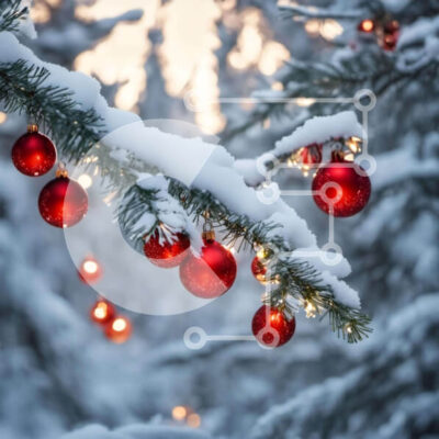 Intra Συλλεκτικό Ξύλινο Παζλ Plywood  4mm - Winter Wonderland: Χιονισμένο κλαδί με κόκκινα στολίδια Σε Ξύλινο Κουτί - Διαστάσεις Puzzle: 10x10 cm – 25 κομμάτια - Image 1