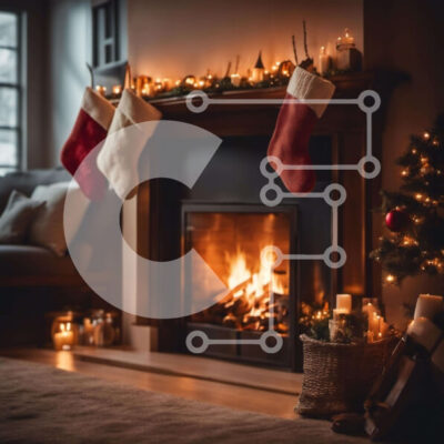 Intra Συλλεκτικό Ξύλινο Παζλ Plywood 4mm - Γιορτινό Τζάκι Διακοσμημένο για τις γιορτές Σε Ξύλινο Κουτί - Διαστάσεις: 10x10 cm – 25 κομμάτια - Image 1