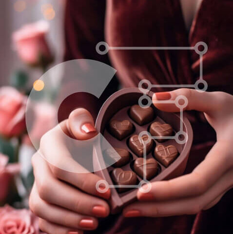 Intra Συλλεκτικό Ξύλινο Παζλ Plywood  4mm - Γυναίκα με κουτί με σοκολάτες και ροζ τριαντάφυλλα σε σχήμα καρδιάς Σε Ξύλινο Κουτί - Διαστάσεις Puzzle: 10x10 cm – 25 κομμάτια - Image 1