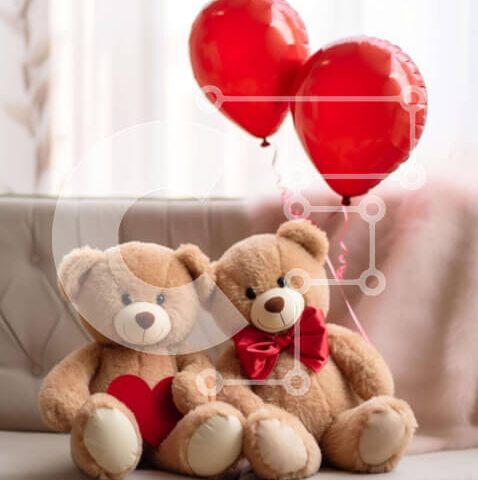 Intra Συλλεκτικό Ξύλινο Παζλ Plywood 4mm - Teddy Bears που γιορτάζουν την ημέρα του Αγίου Βαλεντίνου με κόκκινα μπαλόνια Σε Ξύλινο Κουτί - Διαστάσεις Puzzle: 10x10 cm – 25 κομμάτια - Image 1