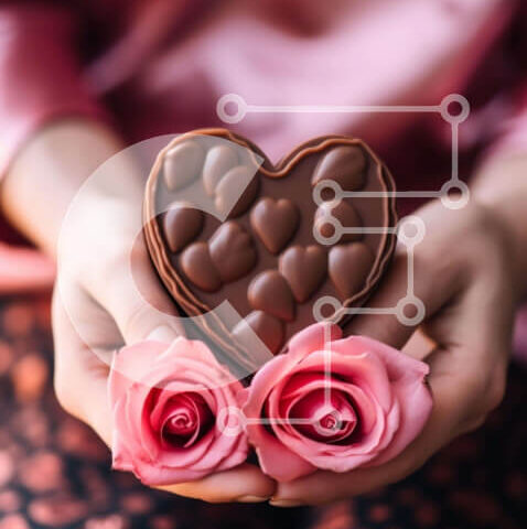 Intra Συλλεκτικό Ξύλινο Παζλ Plywood 4mm - Γιορτή του Αγίου Βαλεντίνου με σοκολάτα και τριαντάφυλλα Σε Ξύλινο Κουτί - Διαστάσεις: 10x10 cm – 25 κομμάτια - Image 1