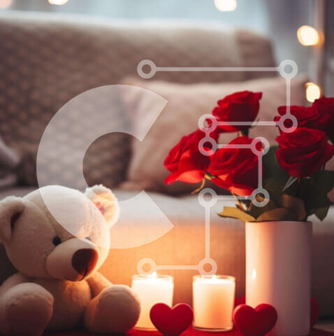 Intra Συλλεκτικό Ξύλινο Παζλ Plywood  4mm - Γιορτή του Αγίου Βαλεντίνου με αρκουδάκι και κόκκινα τριαντάφυλλα Σε Ξύλινο Κουτί - Διαστάσεις: 10x10 cm – 25 κομμάτια - Image 1