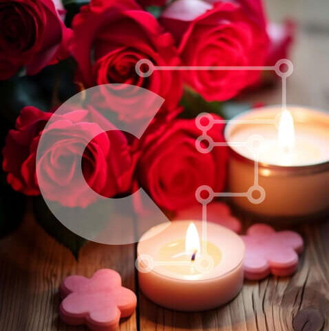 Intra Συλλεκτικό Ξύλινο Παζλ Plywood 4mm - Ρομαντικό δείπνο υπό το φως των κεριών με κόκκινα τριαντάφυλλα, κεριά και σοκολάτες Σε Ξύλινο Κουτί - Διαστάσεις Puzzle: 10x10 cm – 25 κομμάτια - Image 1