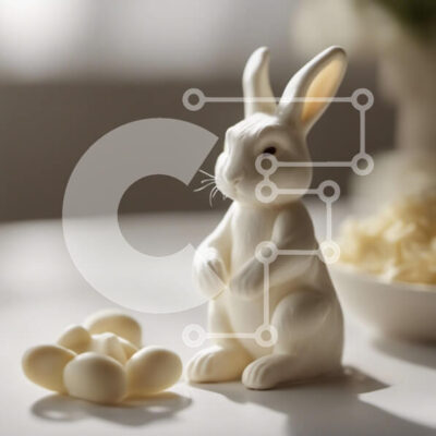 Intra Συλλεκτικό Ξύλινο Παζλ Plywood  4mm - Λευκό ειδώλιο λαγουδάκι με πασχαλινά αυγά σε τραπέζι Σε Ξύλινο Κουτί - Διαστάσεις Puzzle: 10x10 cm – 25 κομμάτια - Image 1