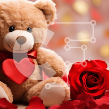 Intra Συλλεκτικό Ξύλινο Παζλ Plywood  4mm - Το αρκουδάκι του Αγίου Βαλεντίνου με ροδοπέταλα και καρδιές Σε Ξύλινο Κουτί - Διαστάσεις Puzzle: 10x10 cm – 25 κομμάτια - Image 1