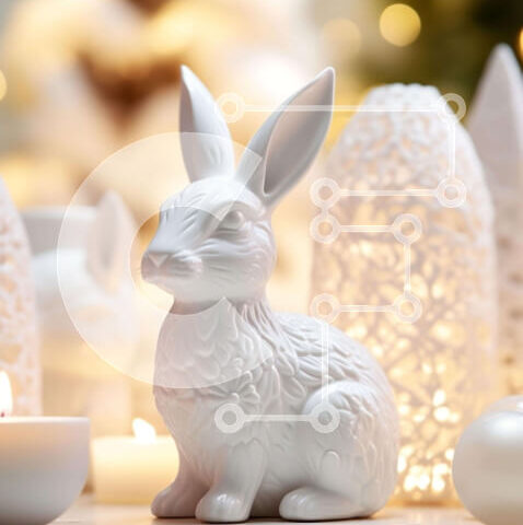 Intra Συλλεκτικό Ξύλινο Παζλ Plywood  4mm - Γιορτινό λευκό λαγουδάκι με χριστουγεννιάτικα στολίδια Σε Ξύλινο Κουτί - Διαστάσεις: 10x10 cm – 25 κομμάτια - Image 1