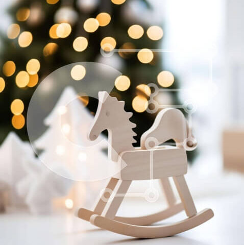 Intra Συλλεκτικό Ξύλινο Παζλ Plywood  4mm - Ξύλινο παιχνίδι αλόγων που κουνιέται μπροστά από το χριστουγεννιάτικο δέντρο Σε Ξύλινο Κουτί - Διαστάσεις: 10x10 cm – 25 κομμάτια - Image 1