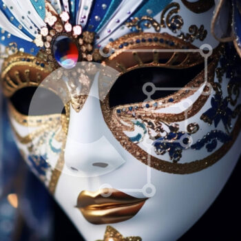 Intra Συλλεκτικό Ξύλινο Παζλ Plywood  4mm - Μπλε και λευκή μάσκα μεταμφίεσης με χρυσές και ασημένιες πινελιές Σε Ξύλινο Κουτί - Διαστάσεις Puzzle: 10x10 cm – 25 κομμάτια - Image 1