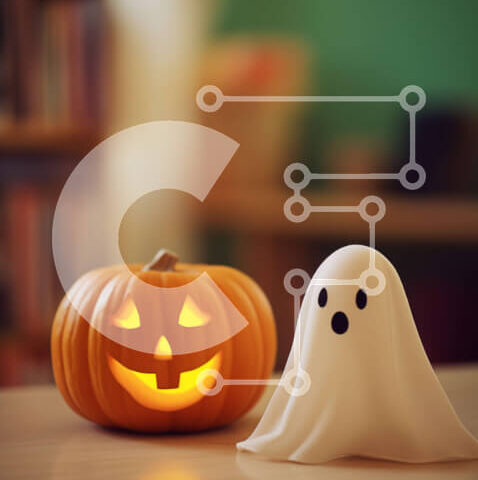 Intra Συλλεκτικό Ξύλινο Παζλ Plywood 4mm - Ξύλινο τραπέζι με θέμα το Halloween με σκαλιστή κολοκύθα και ειδώλιο φαντασμάτων Σε Ξύλινο Κουτί - Διαστάσεις Puzzle: 10x10 cm – 25 κομμάτια - Image 1