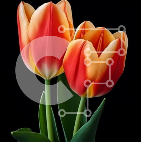 Intra Συλλεκτικό Ξύλινο Παζλ Plywood  4mm - Πορτοκαλί και κίτρινες τουλίπες σε βάζο σε μαύρο φόντο Σε Ξύλινο Κουτί - Διαστάσεις: 10x10 cm – 25 κομμάτια - Image 1