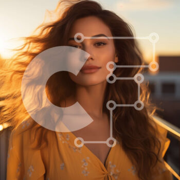 Intra Συλλεκτικό Ξύλινο Παζλ Plywood  4mm - Νεαρή γυναίκα στο μπαλκόνι στο ηλιοβασίλεμα με ρέοντα μαλλιά Σε Ξύλινο Κουτί - Διαστάσεις Puzzle: 10x10 cm – 25 κομμάτια - Image 1