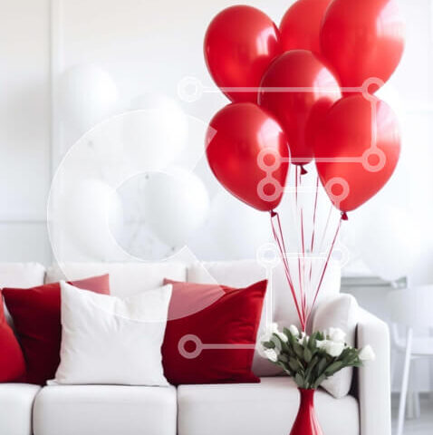 Intra Συλλεκτικό Ξύλινο Παζλ Plywood  4mm - Λευκός καναπές με κόκκινα μπαλόνια και βάζο Σε Ξύλινο Κουτί - Διαστάσεις Puzzle: 10x10 cm – 25 κομμάτια - Image 1