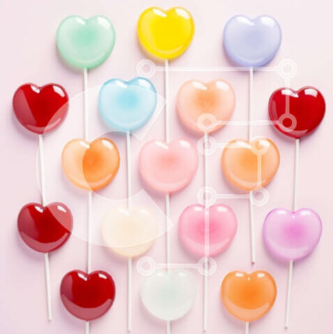 Intra Συλλεκτικό Ξύλινο Παζλ Plywood 4mm - Πολύχρωμα γλειφιτζούρια καρδιών σε ροζ φόντο Σε Ξύλινο Κουτί - Διαστάσεις Puzzle: 10x10 cm – 25 κομμάτια - Image 1