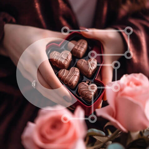 Intra Συλλεκτικό Ξύλινο Παζλ Plywood  4mm - Γυναίκα που κρατά κουτί με σοκολάτες σε σχήμα καρδιάς την ημέρα του Αγίου Βαλεντίνου Σε Ξύλινο Κουτί - Διαστάσεις Puzzle: 10x10 cm – 25 κομμάτια - Image 1