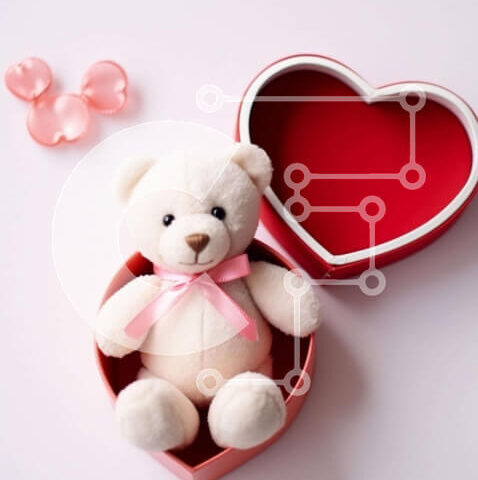 Intra Συλλεκτικό Ξύλινο Παζλ Plywood  4mm - Λευκό αρκουδάκι σε κουτί σε σχήμα καρδιάς με ροζ τριαντάφυλλα Σε Ξύλινο Κουτί - Διαστάσεις Puzzle: 10x10 cm – 25 κομμάτια - Image 1