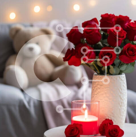 Intra Συλλεκτικό Ξύλινο Παζλ Plywood  4mm - Λευκό βάζο με κόκκινα τριαντάφυλλα και αρκουδάκι Σε Ξύλινο Κουτί - Διαστάσεις Puzzle: 10x10 cm – 25 κομμάτια - Image 1