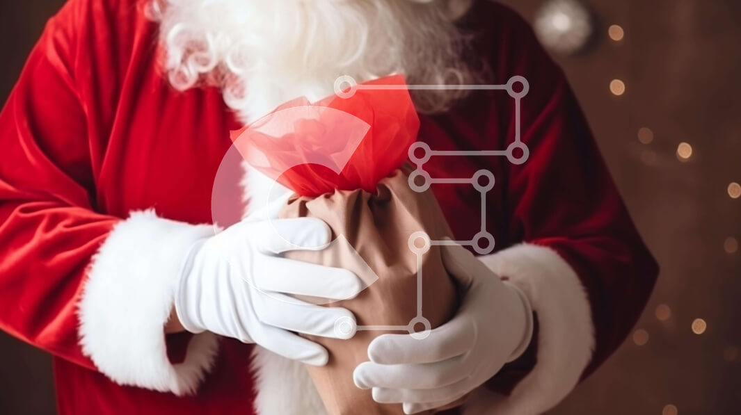 Intra Συλλεκτικό Ξύλινο Παζλ Plywood  4mm - Διαφήμιση τσάντα δώρου κρατώντας Άγιο Βασίλη Σε Ξύλινο Κουτί - Διαστάσεις Puzzle: 10x10 cm – 25 κομμάτια