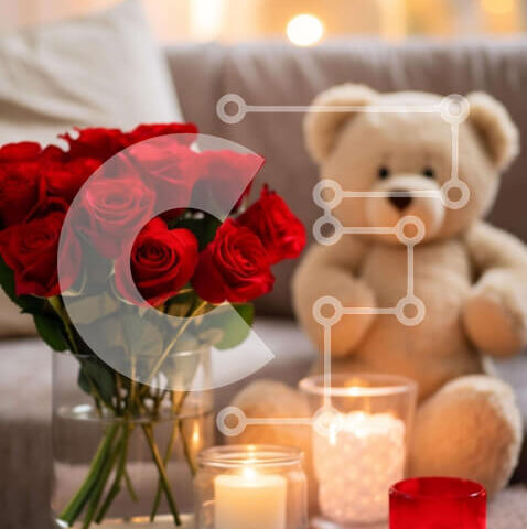 Intra Συλλεκτικό Ξύλινο Παζλ Plywood  4mm - Αρκουδάκι, τριαντάφυλλα και κεριά σε έναν καναπέ Σε Ξύλινο Κουτί - Διαστάσεις Puzzle: 10x10 cm – 25 κομμάτια - Image 1