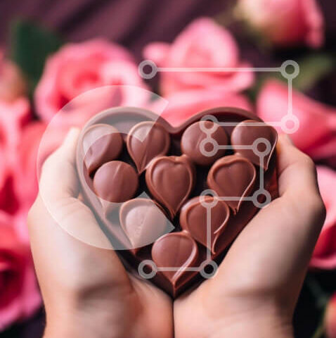 Intra Συλλεκτικό Ξύλινο Παζλ Plywood  4mm - Γιορτή του Αγίου Βαλεντίνου με σοκολάτες σε σχήμα καρδιάς και ροζ τριαντάφυλλα Σε Ξύλινο Κουτί - Διαστάσεις Puzzle: 10x10 cm – 25 κομμάτια - Image 1