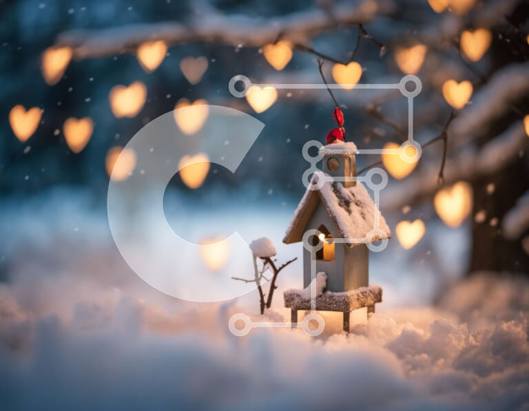 Intra Συλλεκτικό Ξύλινο Παζλ Plywood  4mm - Birdhouse in the Snow με στολίδια σε σχήμα καρδιάς Σε Ξύλινο Κουτί - Διαστάσεις: 10x10 cm – 25 κομμάτια