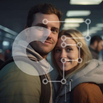 Intra Συλλεκτικό Ξύλινο Παζλ Plywood  4mm - Ζευγάρι με σακίδια σε αεροδρόμιο ή σιδηροδρομικό σταθμό Σε Ξύλινο Κουτί - Διαστάσεις Puzzle: 10x10 cm – 25 κομμάτια - Image 1