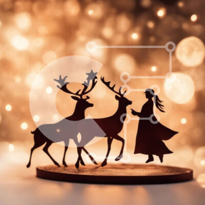 Intra Συλλεκτικό Ξύλινο Παζλ Plywood 4mm - Σιλουέτα δύο ειδωλίων ταράνδων Σε Ξύλινο Κουτί - Διαστάσεις: 10x10 cm – 25 κομμάτια - Image 1