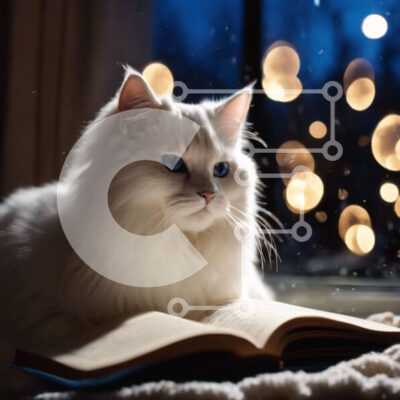 Intra Συλλεκτικό Ξύλινο Παζλ Plywood  4mm - Βιβλίο ανάγνωσης λευκής γάτας με φώτα Σε Ξύλινο Κουτί - Διαστάσεις: 10x10 cm – 25 κομμάτια - Image 1