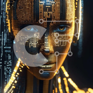 Intra Συλλεκτικό Ξύλινο Παζλ Plywood  4mm - Τεχνητά ευφυές γυναικείο πρόσωπο με λαμπερά μάτια και λαμπερά φώτα Σε Ξύλινο Κουτί - Διαστάσεις Puzzle: 10x10 cm – 25 κομμάτια