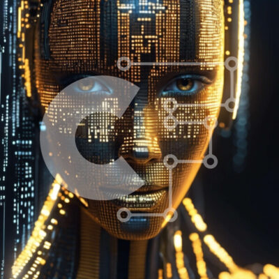 Intra Συλλεκτικό Ξύλινο Παζλ Plywood  4mm - Τεχνητά ευφυές γυναικείο πρόσωπο με λαμπερά μάτια και λαμπερά φώτα Σε Ξύλινο Κουτί - Διαστάσεις Puzzle: 10x10 cm – 25 κομμάτια - Image 1