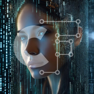 Intra Συλλεκτικό Ξύλινο Παζλ Plywood  4mm - Γυναίκα μπροστά από την ηλεκτρονική οθόνη με τις κωδικοποιημένες γραμμές Σε Ξύλινο Κουτί - Διαστάσεις Puzzle: 10x10 cm – 25 κομμάτια - Image 1