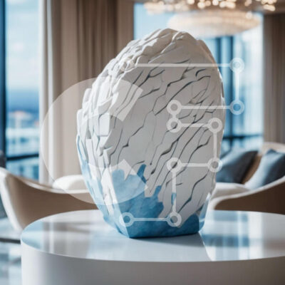 Intra Συλλεκτικό Ξύλινο Παζλ Plywood  4mm - Λευκό και μπλε γλυπτό σε οβάλ τραπέζι στο σαλόνι Σε Ξύλινο Κουτί - Διαστάσεις Puzzle: 10x10 cm – 25 κομμάτια - Image 1