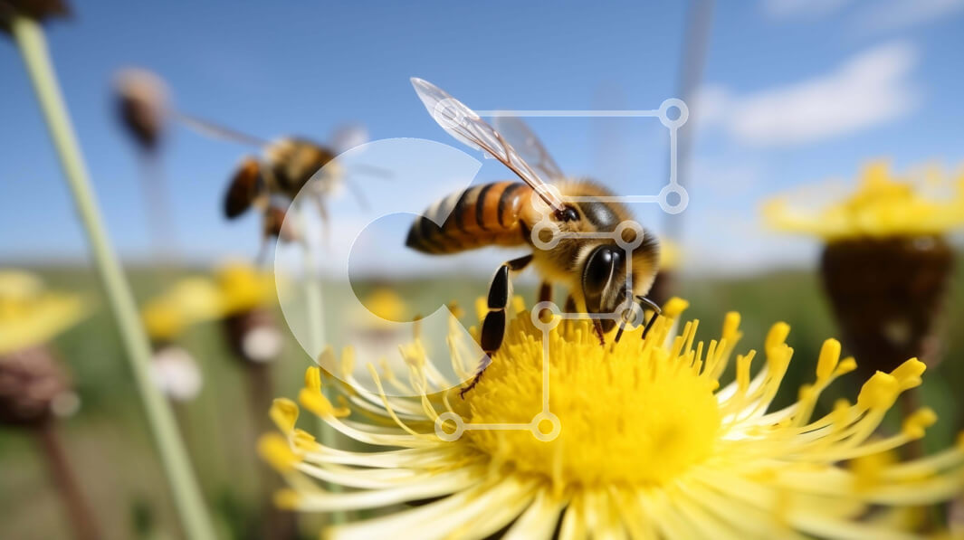 Intra Συλλεκτικό Ξύλινο Παζλ Plywood  4mm - Μέλισσες που μαζεύουν γύρη σε ένα κίτρινο λουλούδι Σε Ξύλινο Κουτί - Διαστάσεις: 10x10 cm – 25 κομμάτια