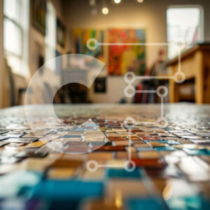 Intra Συλλεκτικό Ξύλινο Παζλ Plywood  4mm - Πολύχρωμο μωσαϊκό με πλακάκια στο δάπεδο στην γκαλερί τέχνης Σε Ξύλινο Κουτί - Διαστάσεις Puzzle: 10x10 cm – 25 κομμάτια