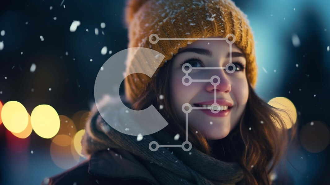 Intra Συλλεκτικό Ξύλινο Παζλ Plywood  4mm - Χαμογελαστή γυναίκα στο χιόνι με κουκούτσι και φώτα Σε Ξύλινο Κουτί - Διαστάσεις Puzzle: 10x10 cm – 25 κομμάτια